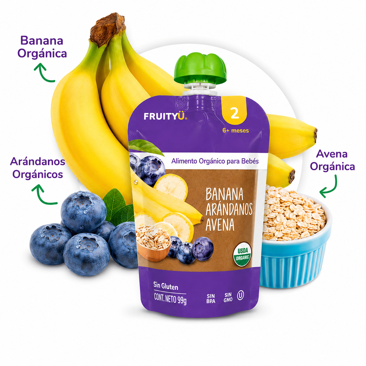 FruityU Plátano, arándano y avena